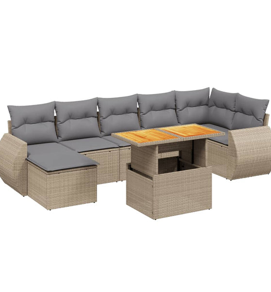 8-tlg. Garten-Sofagarnitur mit Kissen Beige Poly Rattan