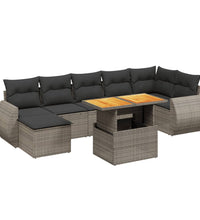 8-tlg. Garten-Sofagarnitur mit Kissen Grau Poly Rattan