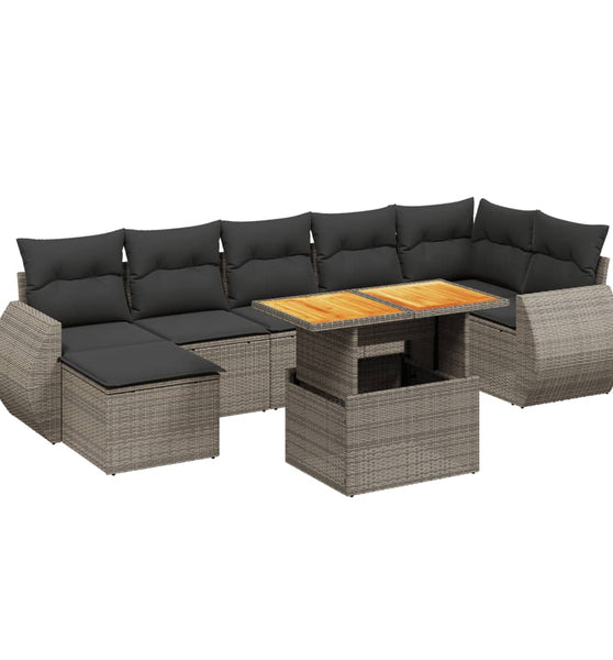 8-tlg. Garten-Sofagarnitur mit Kissen Grau Poly Rattan