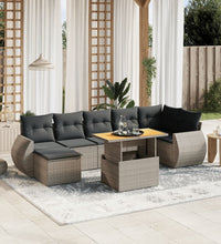 8-tlg. Garten-Sofagarnitur mit Kissen Grau Poly Rattan