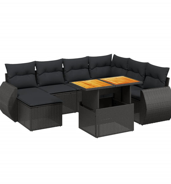 8-tlg. Garten-Sofagarnitur mit Kissen Schwarz Poly Rattan