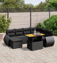 8-tlg. Garten-Sofagarnitur mit Kissen Schwarz Poly Rattan