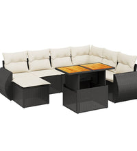 8-tlg. Garten-Sofagarnitur mit Kissen Schwarz Poly Rattan