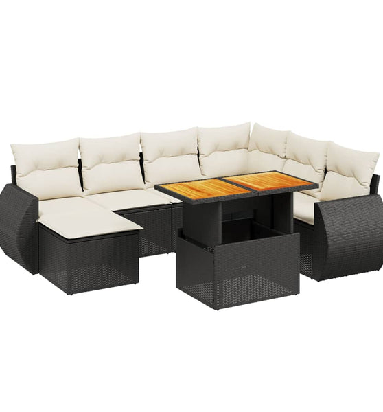 8-tlg. Garten-Sofagarnitur mit Kissen Schwarz Poly Rattan