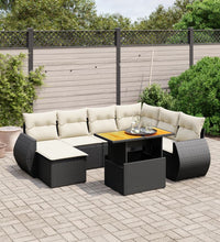 8-tlg. Garten-Sofagarnitur mit Kissen Schwarz Poly Rattan