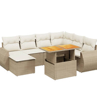 8-tlg. Garten-Sofagarnitur mit Kissen Beige Poly Rattan