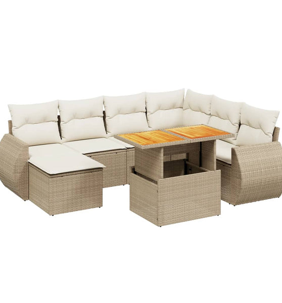 8-tlg. Garten-Sofagarnitur mit Kissen Beige Poly Rattan