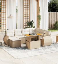8-tlg. Garten-Sofagarnitur mit Kissen Beige Poly Rattan