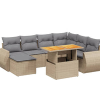 8-tlg. Garten-Sofagarnitur mit Kissen Beige Poly Rattan