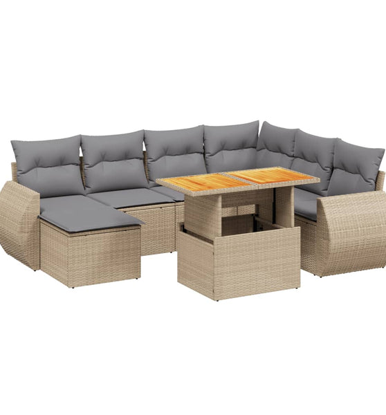 8-tlg. Garten-Sofagarnitur mit Kissen Beige Poly Rattan