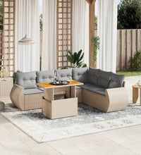 8-tlg. Garten-Sofagarnitur mit Kissen Beige Poly Rattan