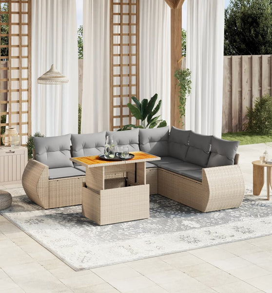 8-tlg. Garten-Sofagarnitur mit Kissen Beige Poly Rattan
