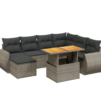 8-tlg. Garten-Sofagarnitur mit Kissen Grau Poly Rattan