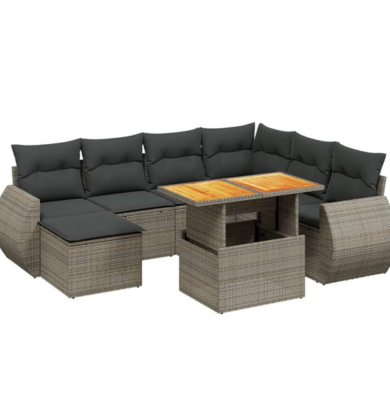 8-tlg. Garten-Sofagarnitur mit Kissen Grau Poly Rattan