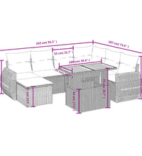 8-tlg. Garten-Sofagarnitur mit Kissen Grau Poly Rattan