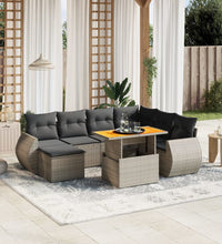 8-tlg. Garten-Sofagarnitur mit Kissen Grau Poly Rattan