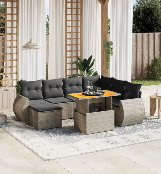 8-tlg. Garten-Sofagarnitur mit Kissen Grau Poly Rattan