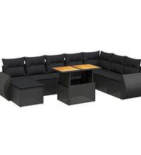 9-tlg. Garten-Sofagarnitur mit Kissen Schwarz Poly Rattan
