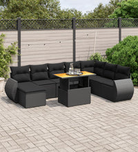 9-tlg. Garten-Sofagarnitur mit Kissen Schwarz Poly Rattan