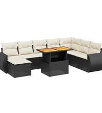 9-tlg. Garten-Sofagarnitur mit Kissen Schwarz Poly Rattan