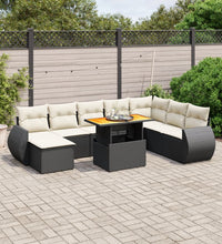 9-tlg. Garten-Sofagarnitur mit Kissen Schwarz Poly Rattan