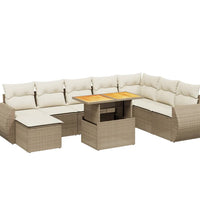 9-tlg. Garten-Sofagarnitur mit Kissen Beige Poly Rattan
