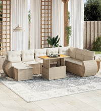 9-tlg. Garten-Sofagarnitur mit Kissen Beige Poly Rattan