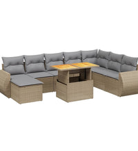 9-tlg. Garten-Sofagarnitur mit Kissen Beige Poly Rattan