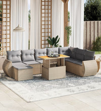 9-tlg. Garten-Sofagarnitur mit Kissen Beige Poly Rattan