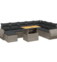 9-tlg. Garten-Sofagarnitur mit Kissen Grau Poly Rattan