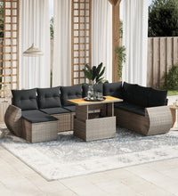 9-tlg. Garten-Sofagarnitur mit Kissen Grau Poly Rattan