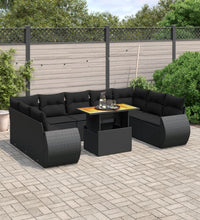 10-tlg. Garten-Sofagarnitur mit Kissen Schwarz Poly Rattan