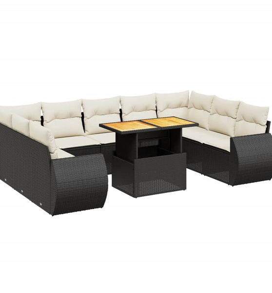 10-tlg. Garten-Sofagarnitur mit Kissen Schwarz Poly Rattan