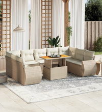10-tlg. Garten-Sofagarnitur mit Kissen Beige Poly Rattan