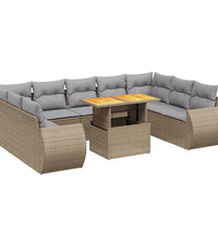 10-tlg. Garten-Sofagarnitur mit Kissen Beige Poly Rattan