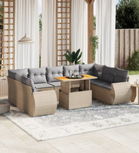 10-tlg. Garten-Sofagarnitur mit Kissen Beige Poly Rattan