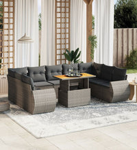 10-tlg. Garten-Sofagarnitur mit Kissen Grau Poly Rattan