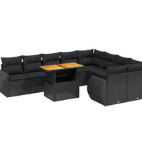 10-tlg. Garten-Sofagarnitur mit Kissen Schwarz Poly Rattan