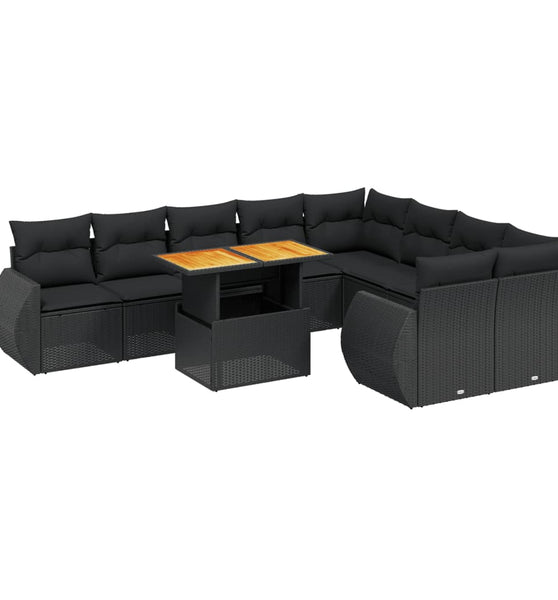 10-tlg. Garten-Sofagarnitur mit Kissen Schwarz Poly Rattan