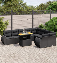 10-tlg. Garten-Sofagarnitur mit Kissen Schwarz Poly Rattan