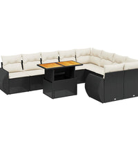 10-tlg. Garten-Sofagarnitur mit Kissen Schwarz Poly Rattan