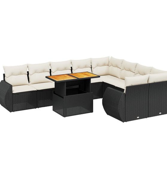 10-tlg. Garten-Sofagarnitur mit Kissen Schwarz Poly Rattan
