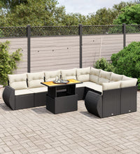 10-tlg. Garten-Sofagarnitur mit Kissen Schwarz Poly Rattan