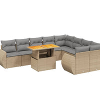10-tlg. Garten-Sofagarnitur mit Kissen Beige Poly Rattan