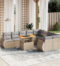 10-tlg. Garten-Sofagarnitur mit Kissen Beige Poly Rattan