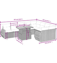 10-tlg. Garten-Sofagarnitur mit Kissen Grau Poly Rattan