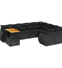 10-tlg. Garten-Sofagarnitur mit Kissen Schwarz Poly Rattan
