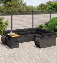 10-tlg. Garten-Sofagarnitur mit Kissen Schwarz Poly Rattan