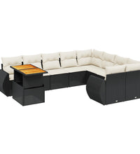 10-tlg. Garten-Sofagarnitur mit Kissen Schwarz Poly Rattan