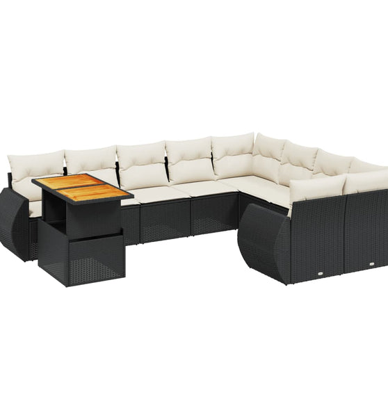 10-tlg. Garten-Sofagarnitur mit Kissen Schwarz Poly Rattan